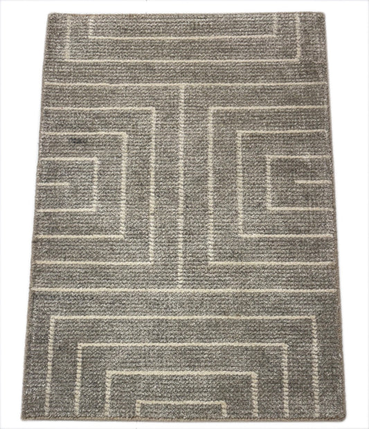 Handgeknüpfter Teppich 60x90 Wolle Viskose Silber Modernes Design D1105