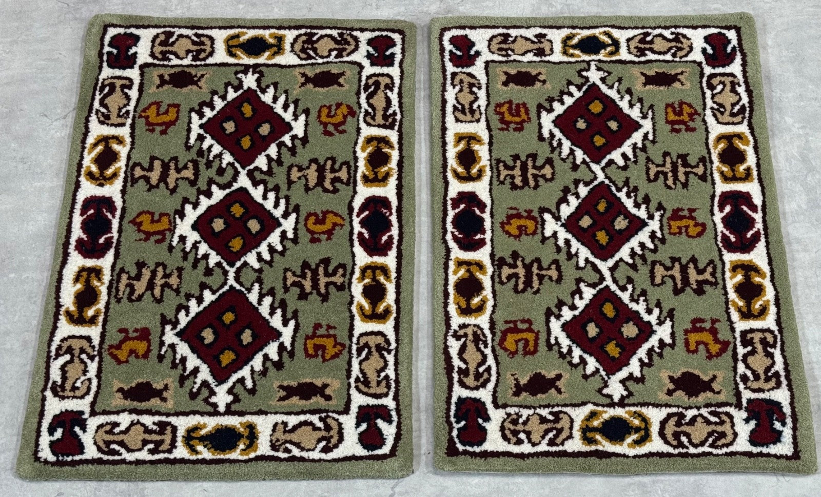 Wollteppich 40x60 Grün Beige Oriental Handgemacht Türvorleger Fussmatte HT377G