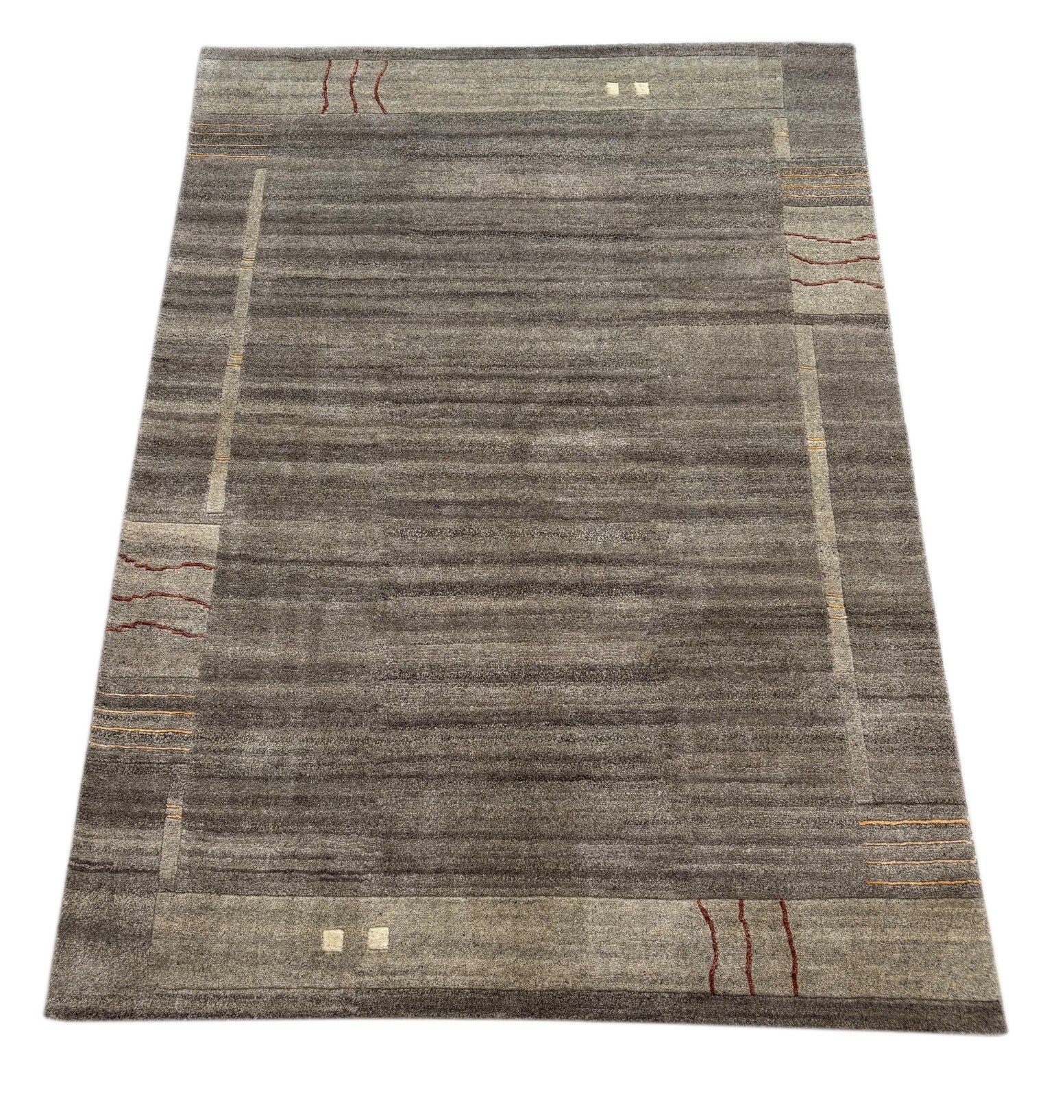 Alfombra de lana natural anudada a mano Indo Nepal, color gris, 170 x 240 cm, IN2024