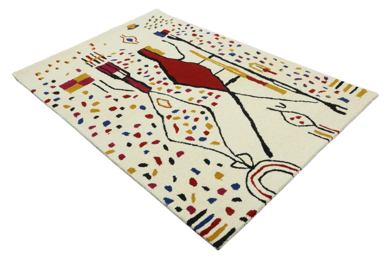 Wollteppich 120x180 béžový bunt Ethno Marokko Teppich Handgetuftet Modern HT316