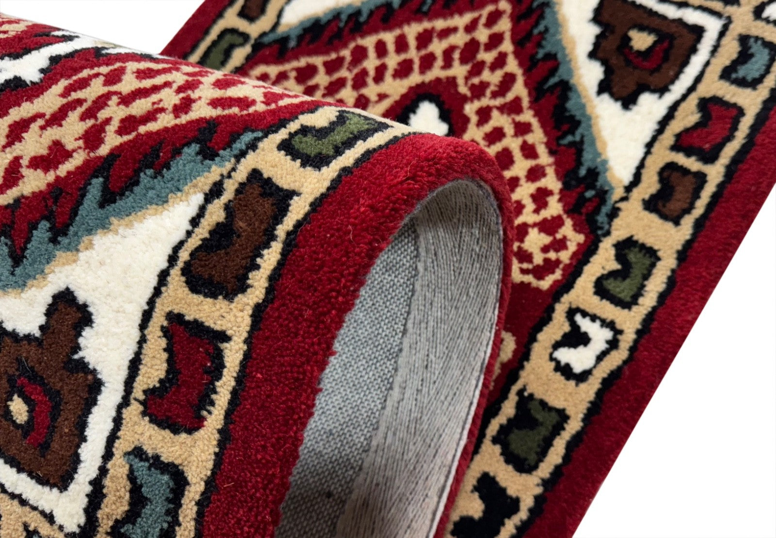 Wollteppich 40x60 Rot Beige Oriental Handgemacht Türvorleger Fussmatte HT376R