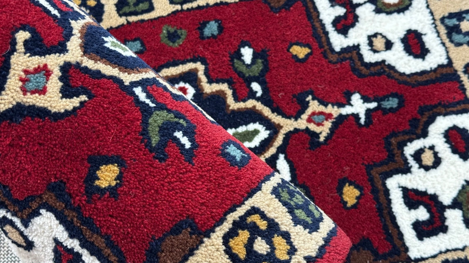 Wollteppich 40x60 Rot Beige Oriental Handgemacht Türvorleger Fussmatte HT373R