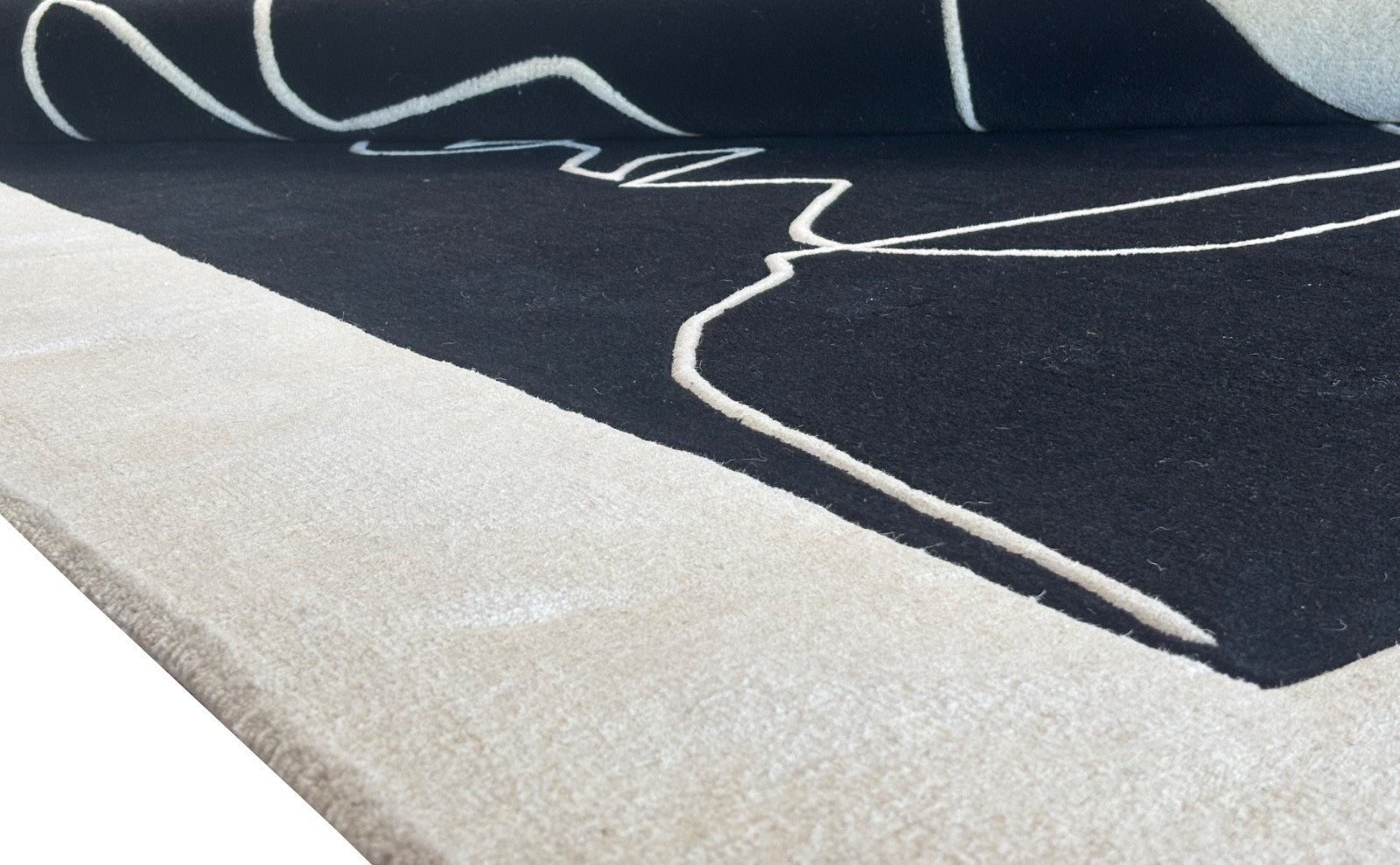 FACE Design Teppich 200x300 cm Handgetuftet 100% Wolle Schwarz Beige R23