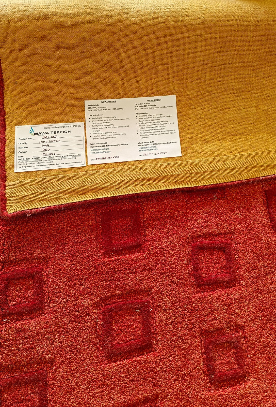Handgetufteter Wolle teppich 150x240 Rot Modern Wohnzimmer SH265