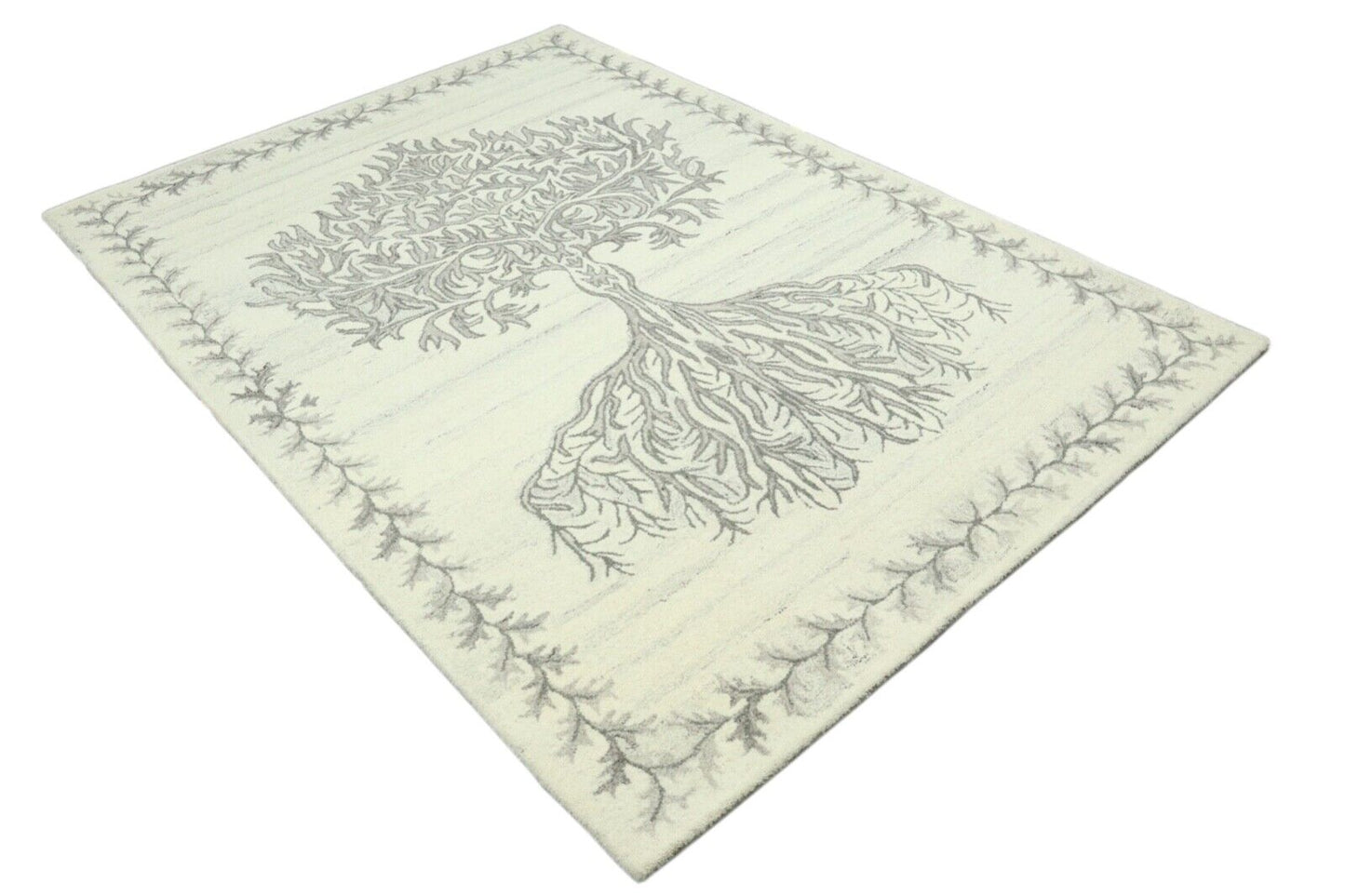 Beige Grau Teppich 100% Wolle 160X230 cm Handarbeit Handgetuftet T936