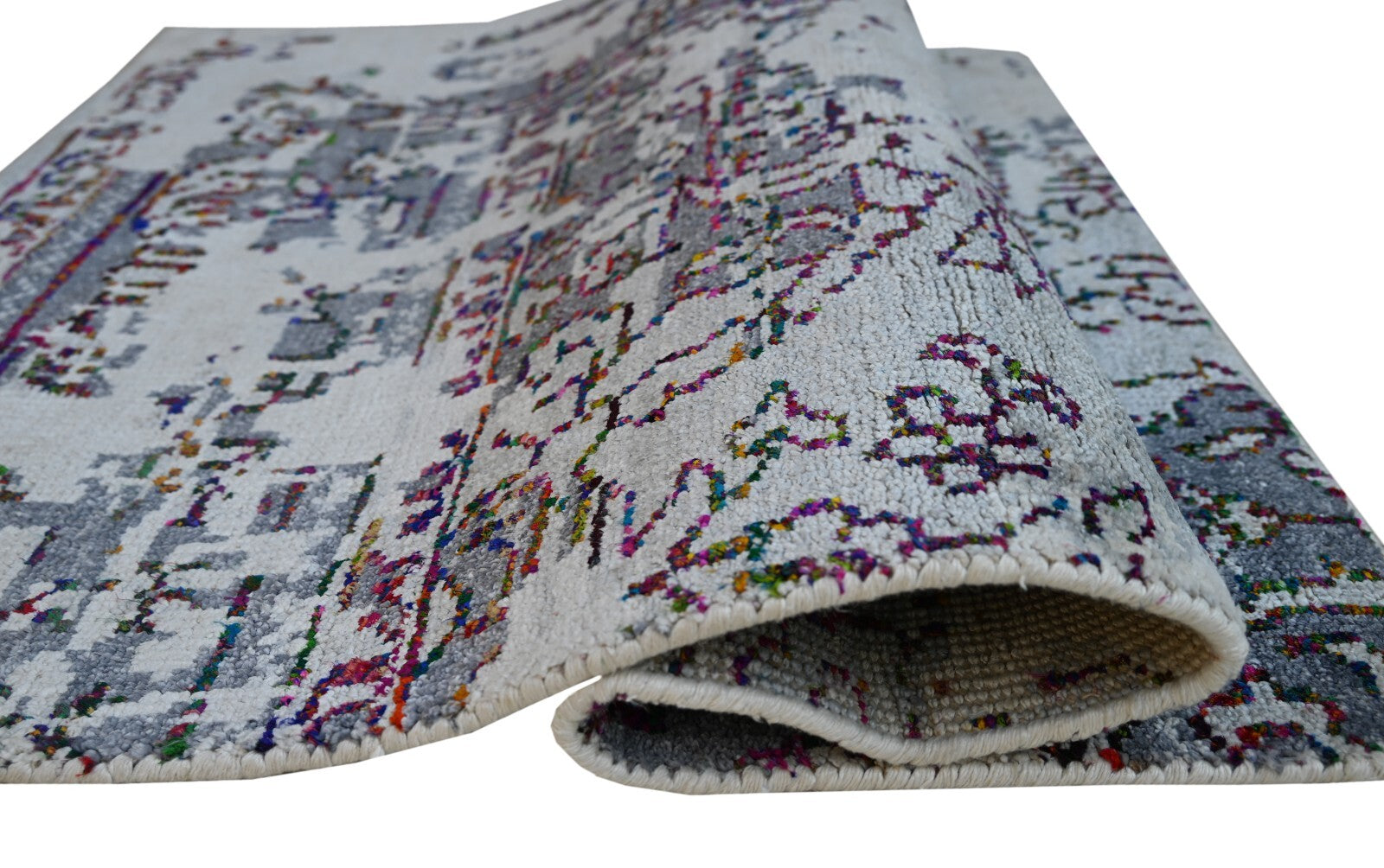 Modernes Handgeknüpfter Bambus90x120Vintag Silber-Multl Wohnzimmer Teppich SH157