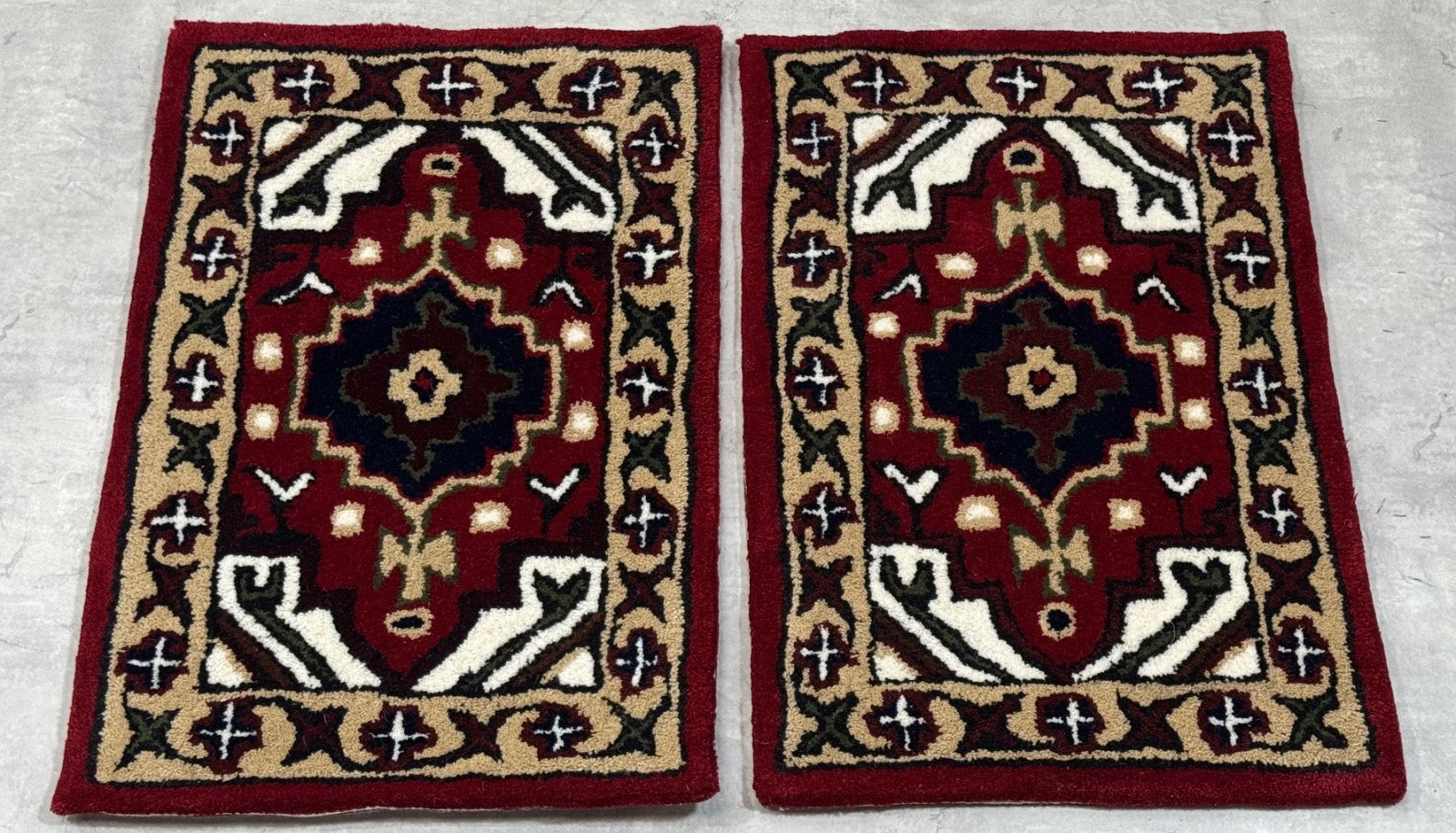 Wollteppich 40x60 Rot Beige Oriental Handgemacht Türvorleger Fussmatte HT372R