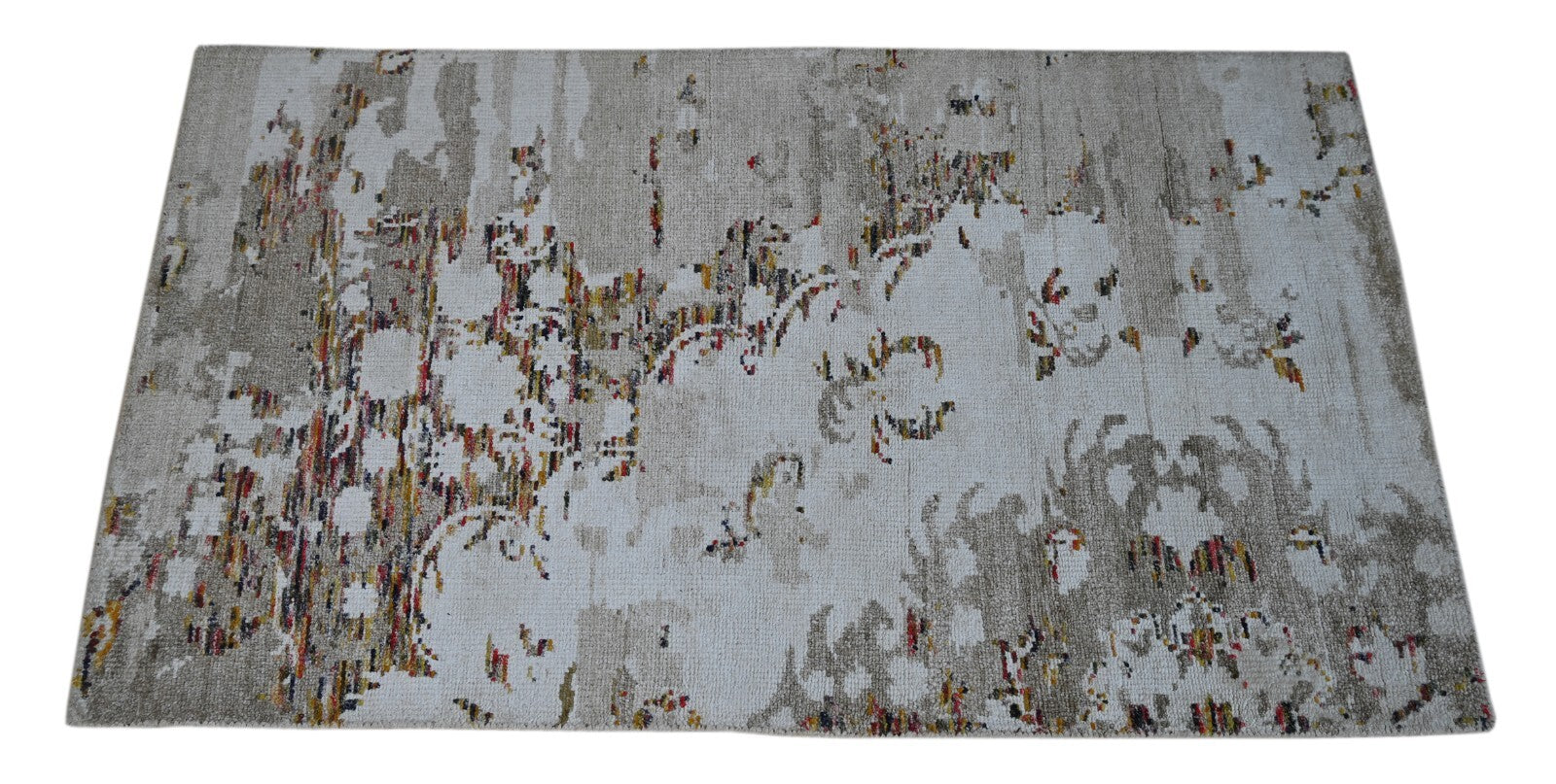 Modernes Handgeknüpfter Bambus 90x150 Vintag weiß-multi Wohnzimmer Teppich SH152