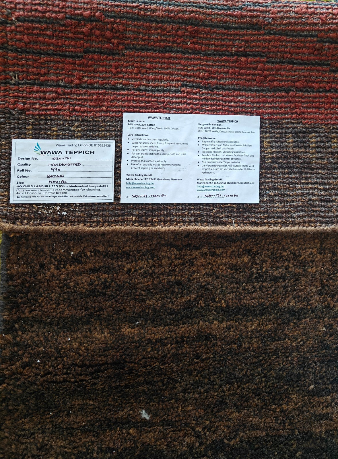 Modernes Handgeknüpfter Jute 120x180 Vintage Braun Wohnzimmer Teppich SH171