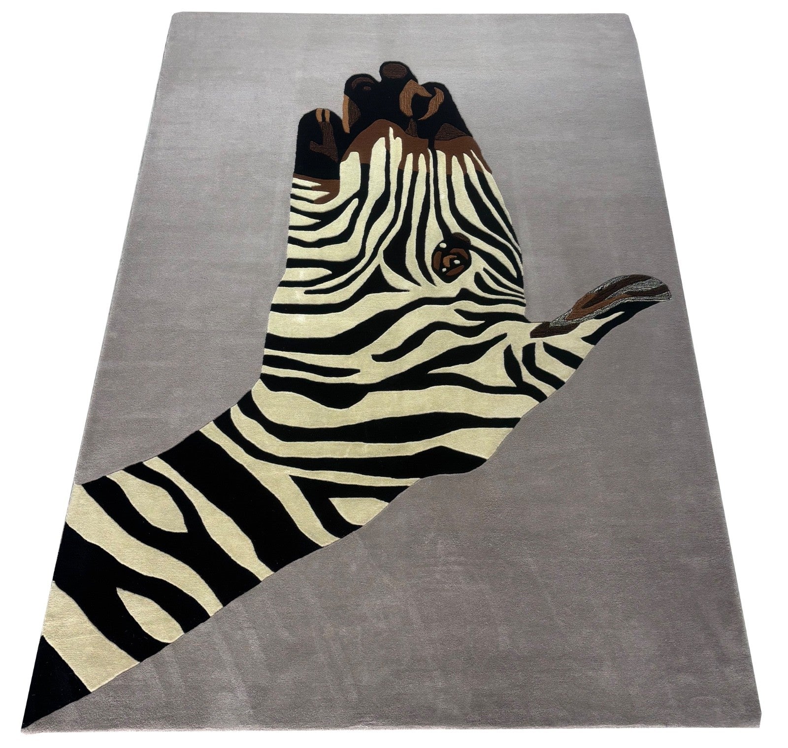 ZEBRA Design Teppich 200x300 cm  Handgetuftet 100% Wolle Grau Schwarz Beige R47