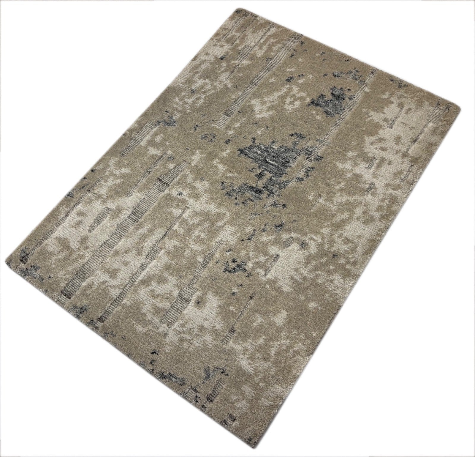 Handgeknüpfter  Design Teppich 60x90 cm Silber Bambus Glanz Modern R67