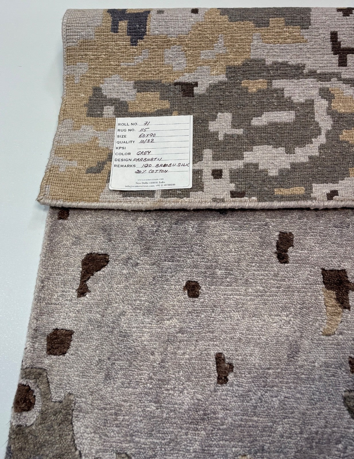 Handgeknüpfter Designer Teppich 60x90 cm Multigrau Glanz Bambus-Seide R115