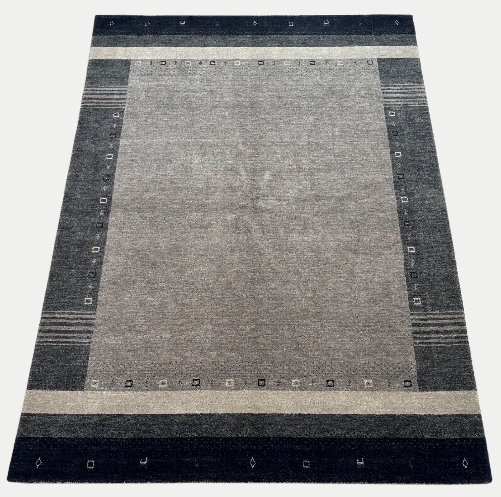 Gabbeh Wollteppich 170x240cm Handgewebt 100% Wolle Grau Modern Teppich ST26