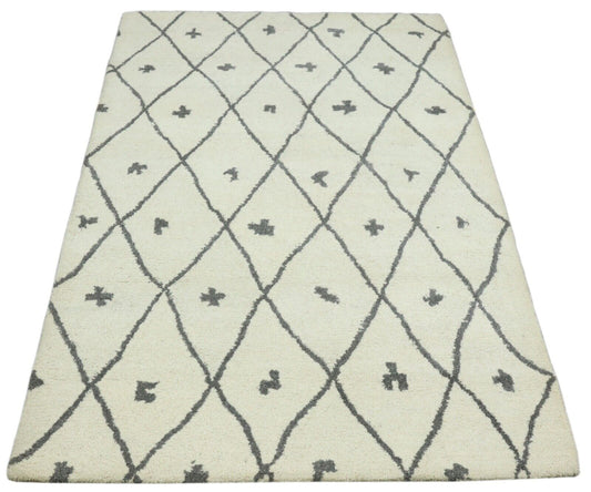 Beige Grau Teppich 100% Wolle 120X180 cm Handarbeit Handgetuftet T964