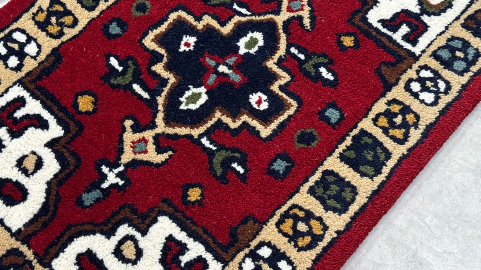 Wollteppich 40x60 Rot Beige Oriental Handgemacht Türvorleger Fussmatte HT373R