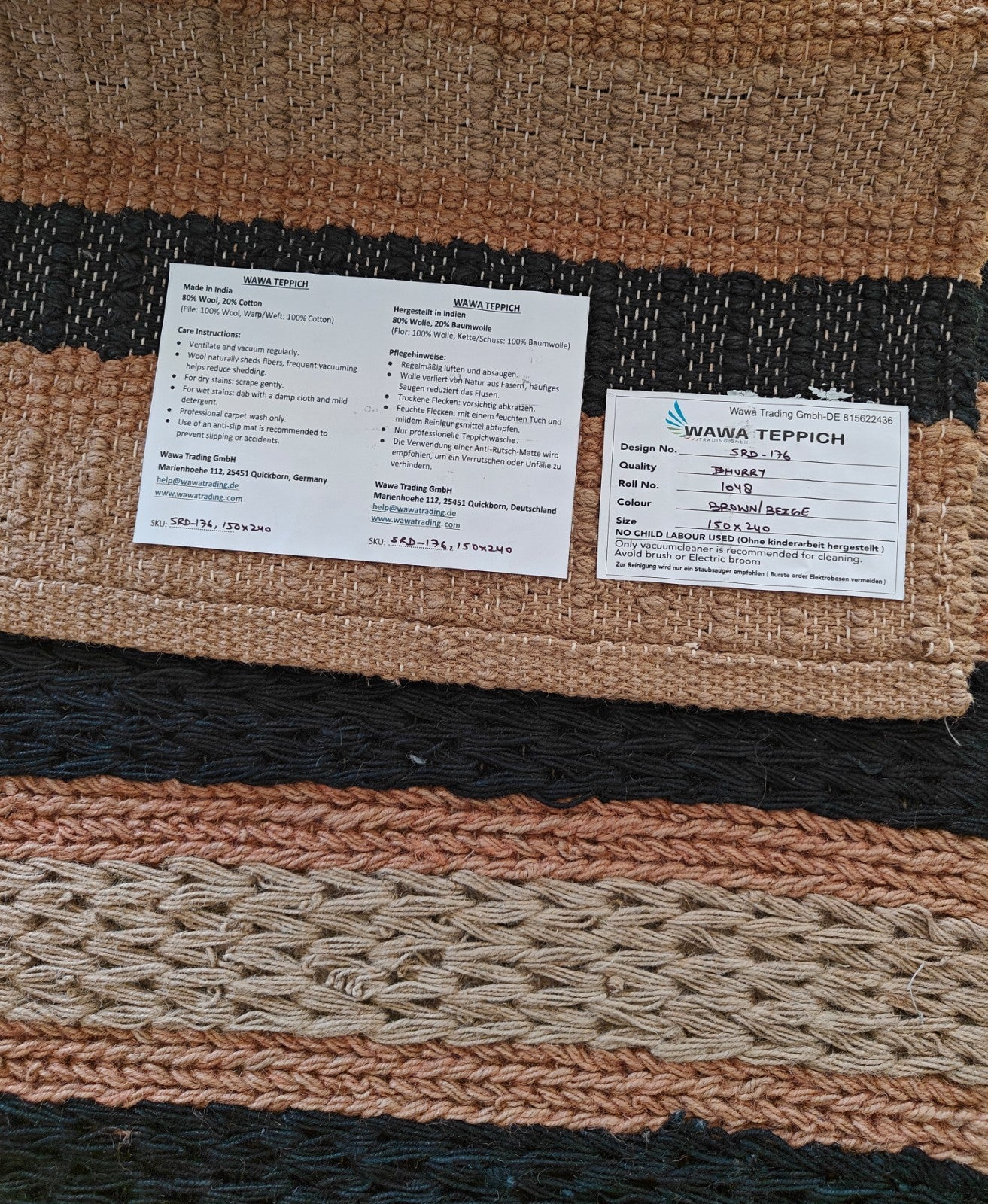 Bunter Wollteppich 150x240 cm Handgefertigt Modern Natur Teppich sh176