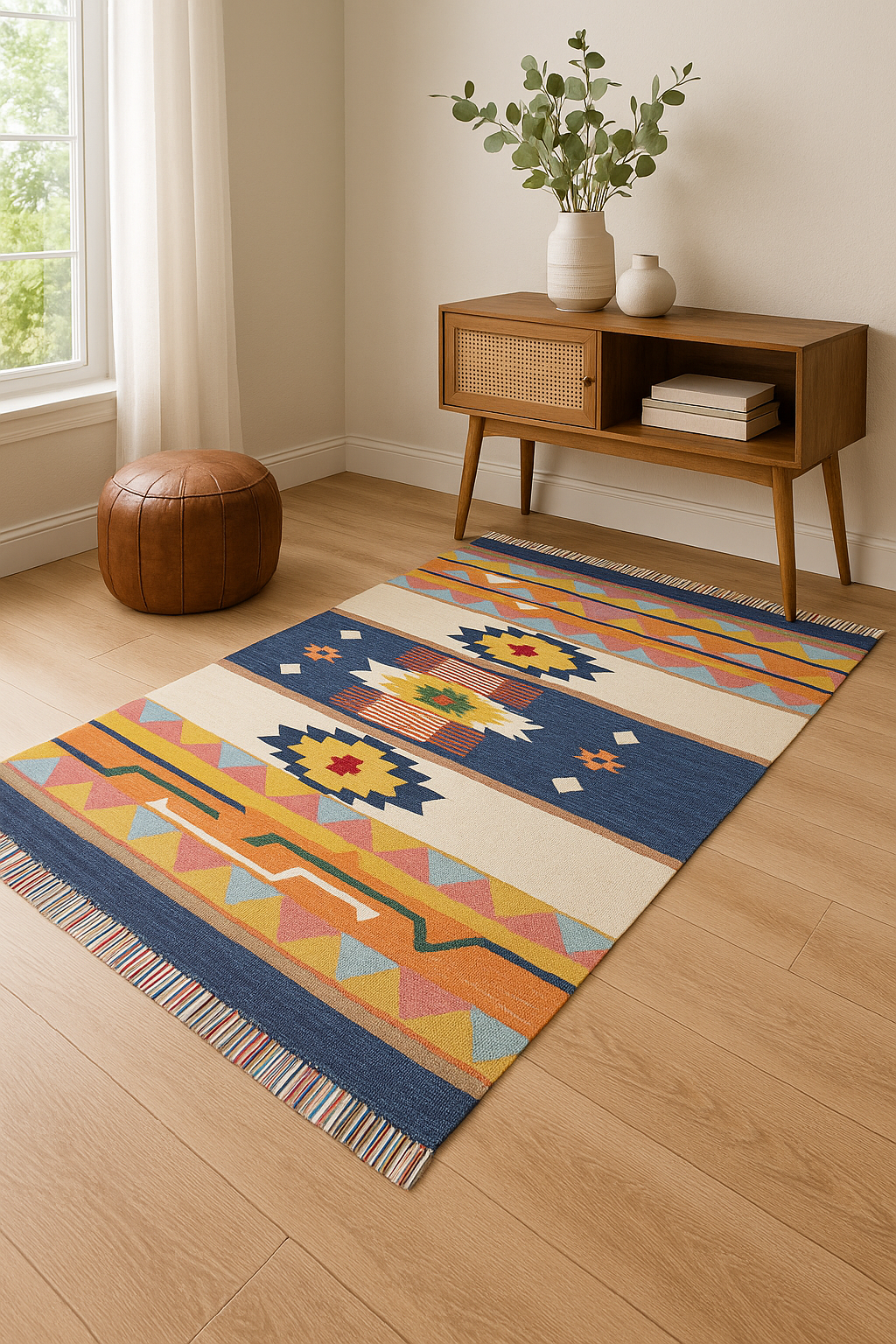Kelim Teppich 100% Baumwolle flach gewebt mit Fransen Kilim Dhurrie 8 Designs CT