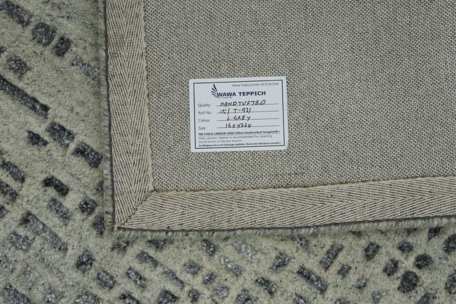 Grau Biege Teppich 100% Wolle 160X230 cm Handarbeit Handgetuftet T931