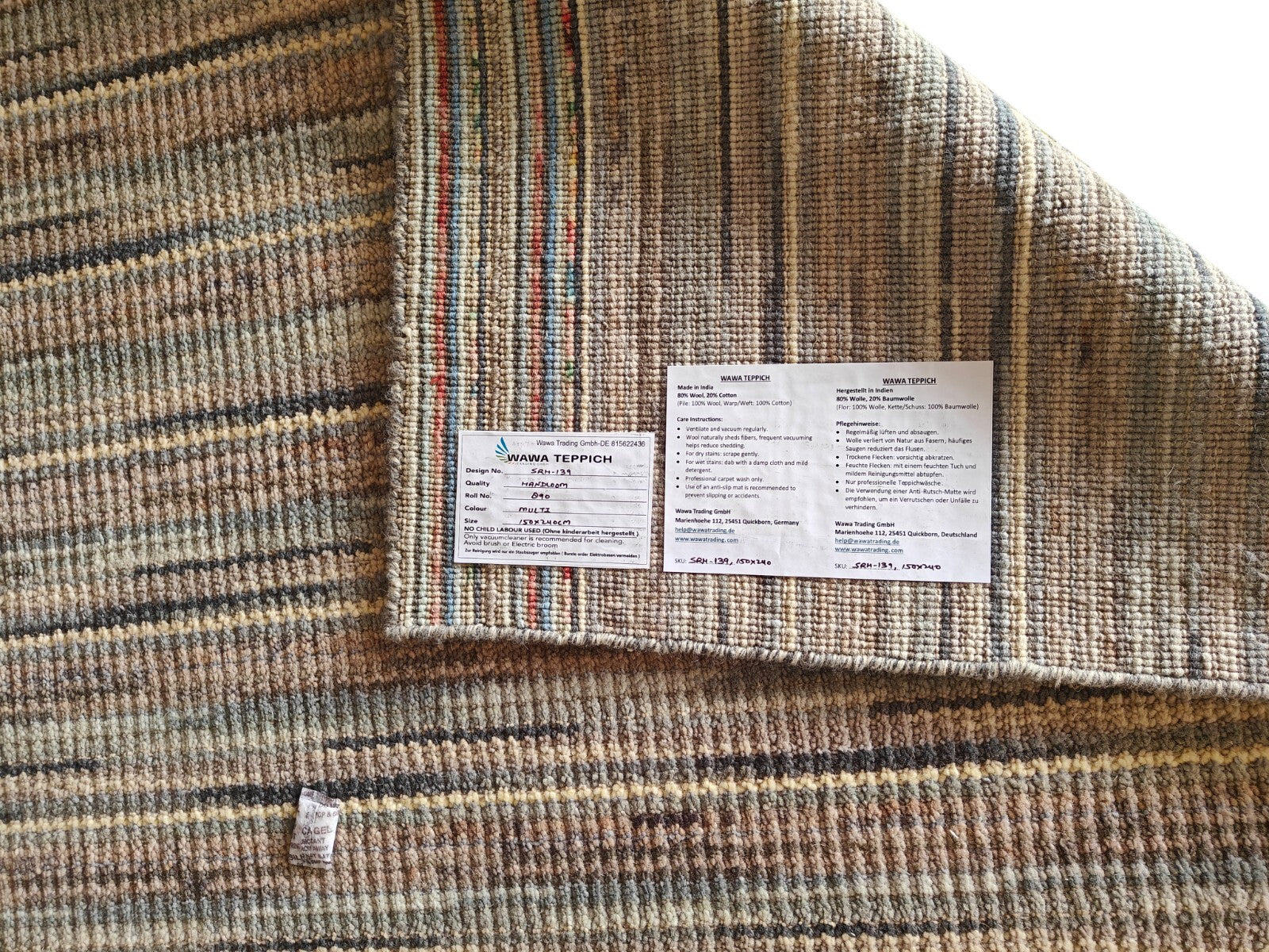 Handgeweven vloerkleed 150x240 cm, meerkleurige, glanzende wollen vloerkleed voor de woonkamer SH139