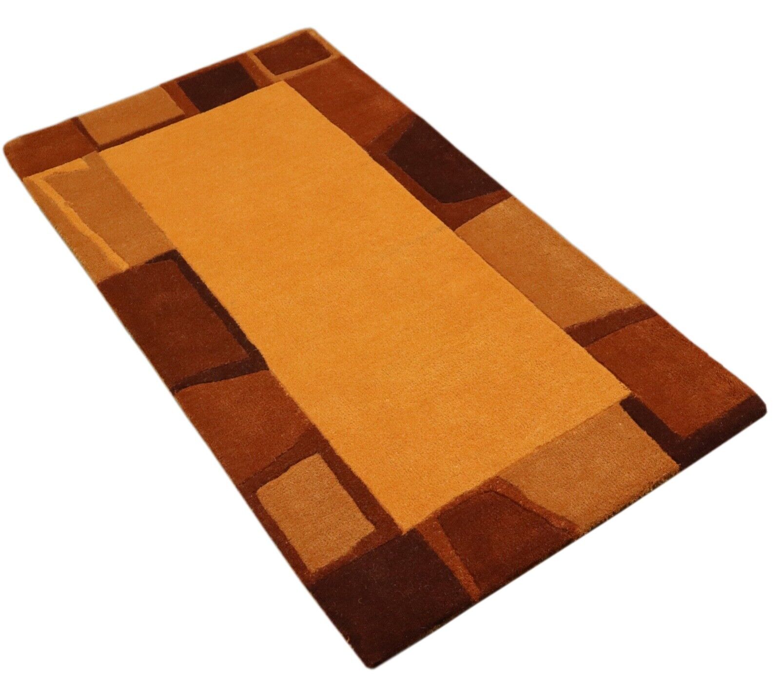 Teppich 100% Wolle 70X140 cm Handarbeit Orange Gold Handgetuftet T1009
