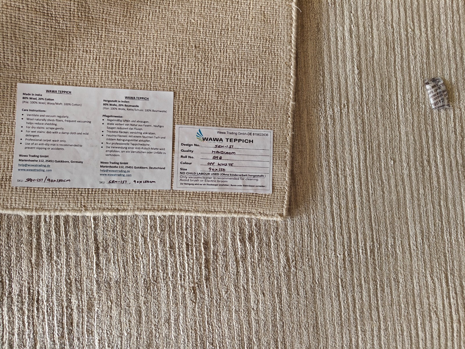 Handgewebter Teppich 90x150  WEISS  Viskose Glanzoptik  Wohnzimmer SH151