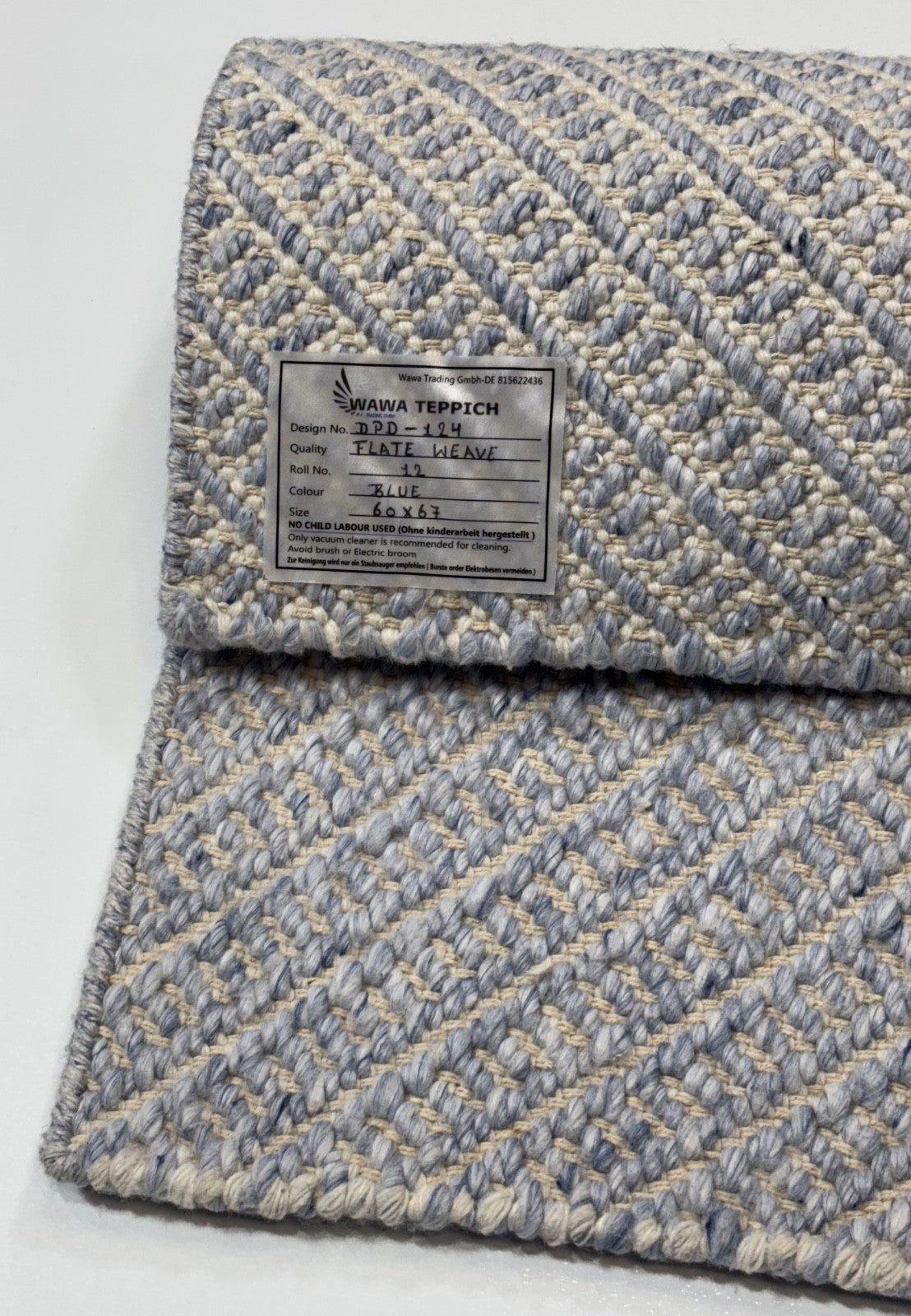 Teppich Flachgewebe – Handgefertigt aus Wolle & Baumwolle 60x67 cm Beige Grau