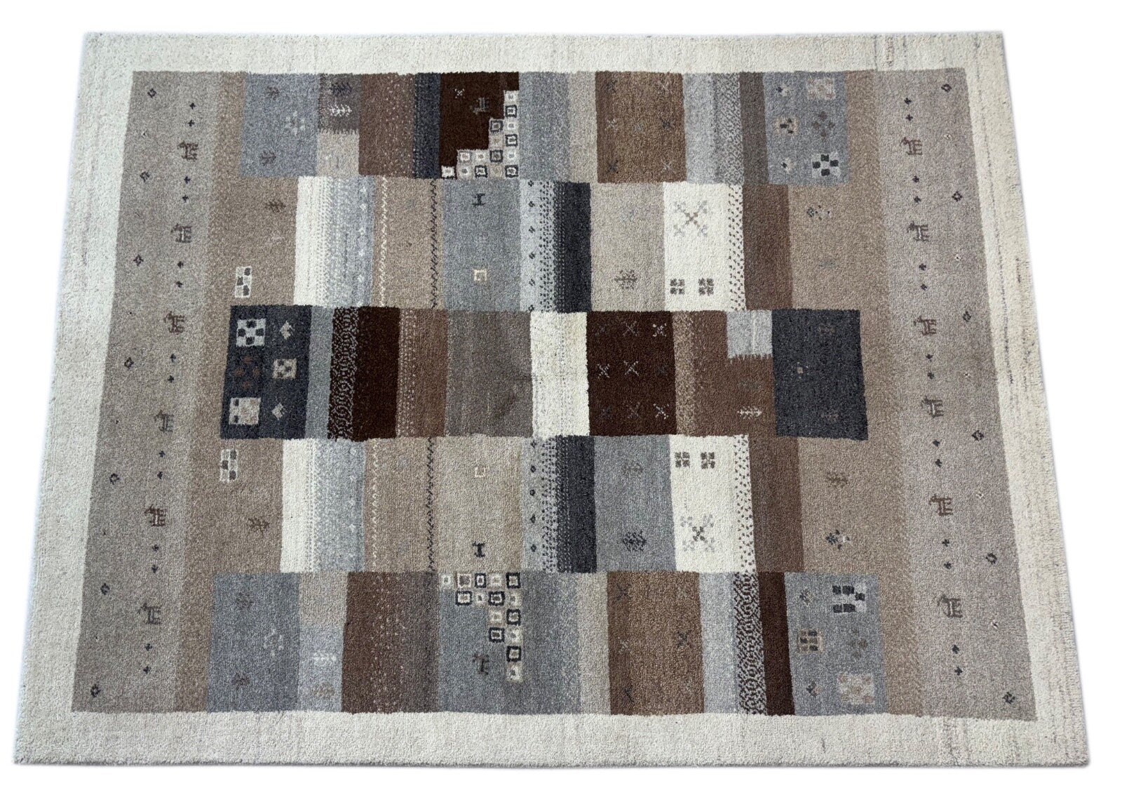 Gabbeh Teppich 170x240cm Handgeknüpft 100% Schurwolle Beige  Naturfarbe ST34