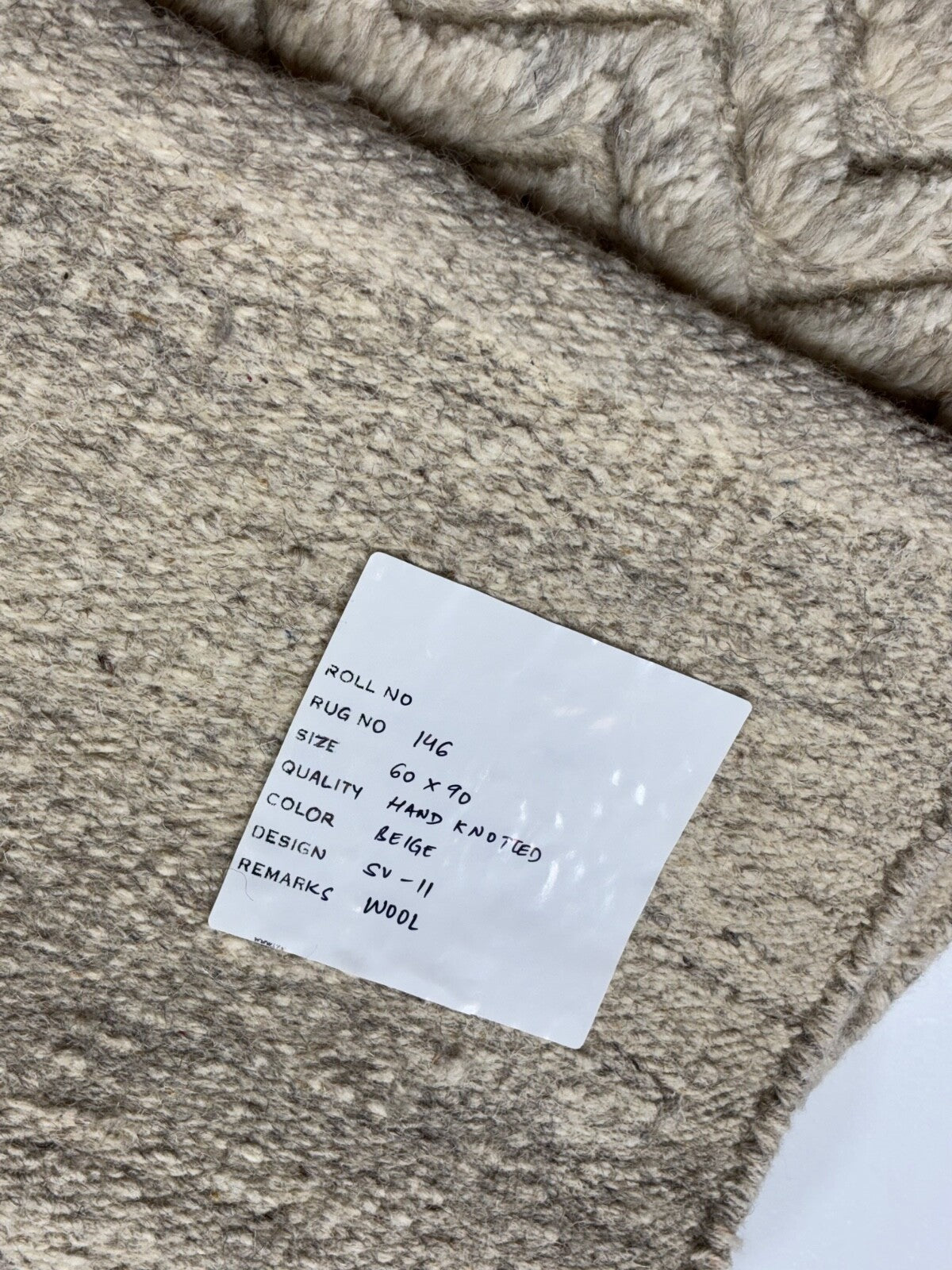 Ročno vozlana preproga iz 100 % volne 60x90, moderna preproga, naravna bež barva ST146