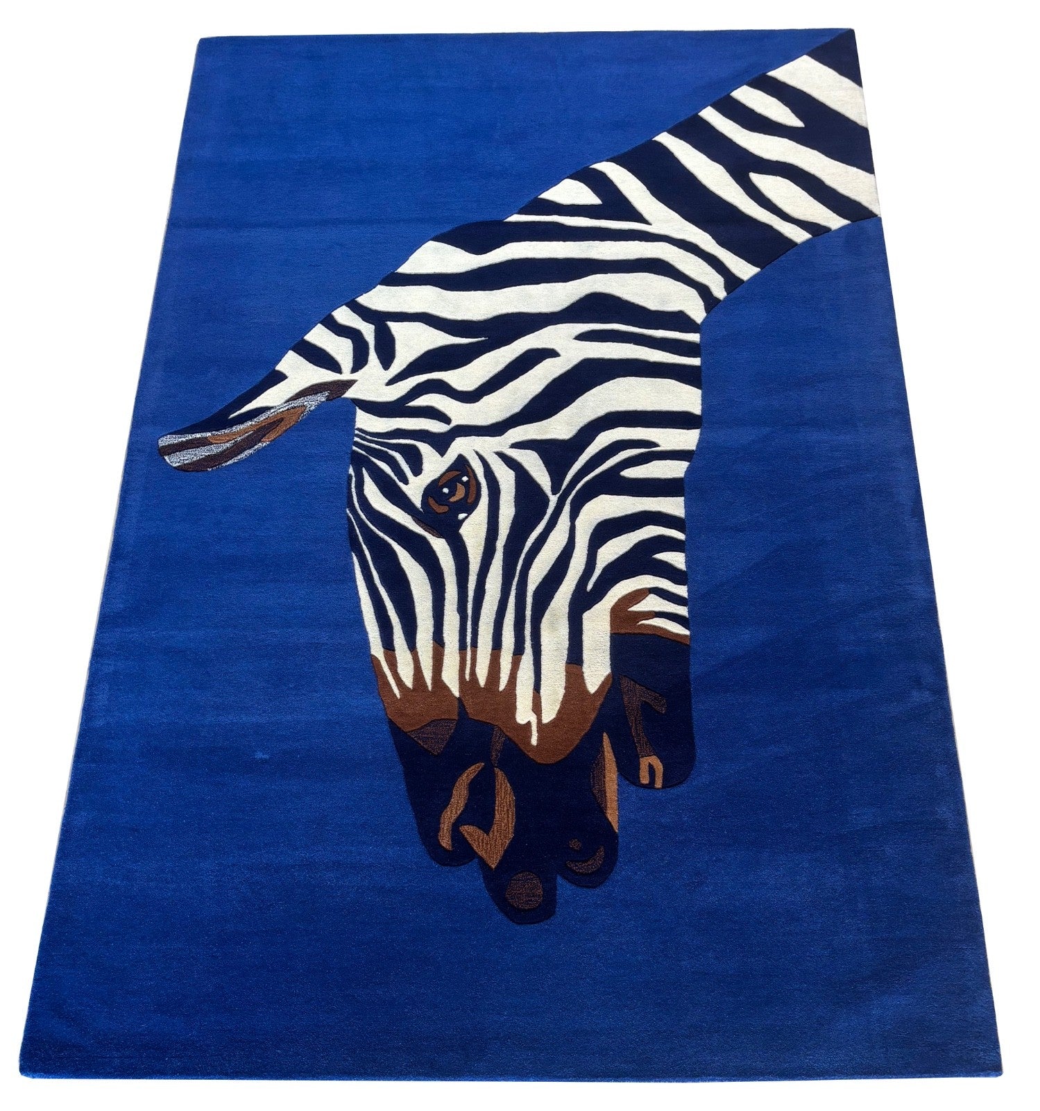 ZEBRA Design Teppich 200x300 cm  Handgetuftet 100% Wolle Blau Schwarz Weiẞ R174