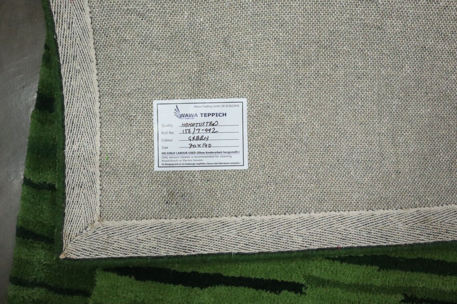 Tappeto verde, 100% lana, 70x140 cm, fatto a mano, menta, annodato a mano, T992