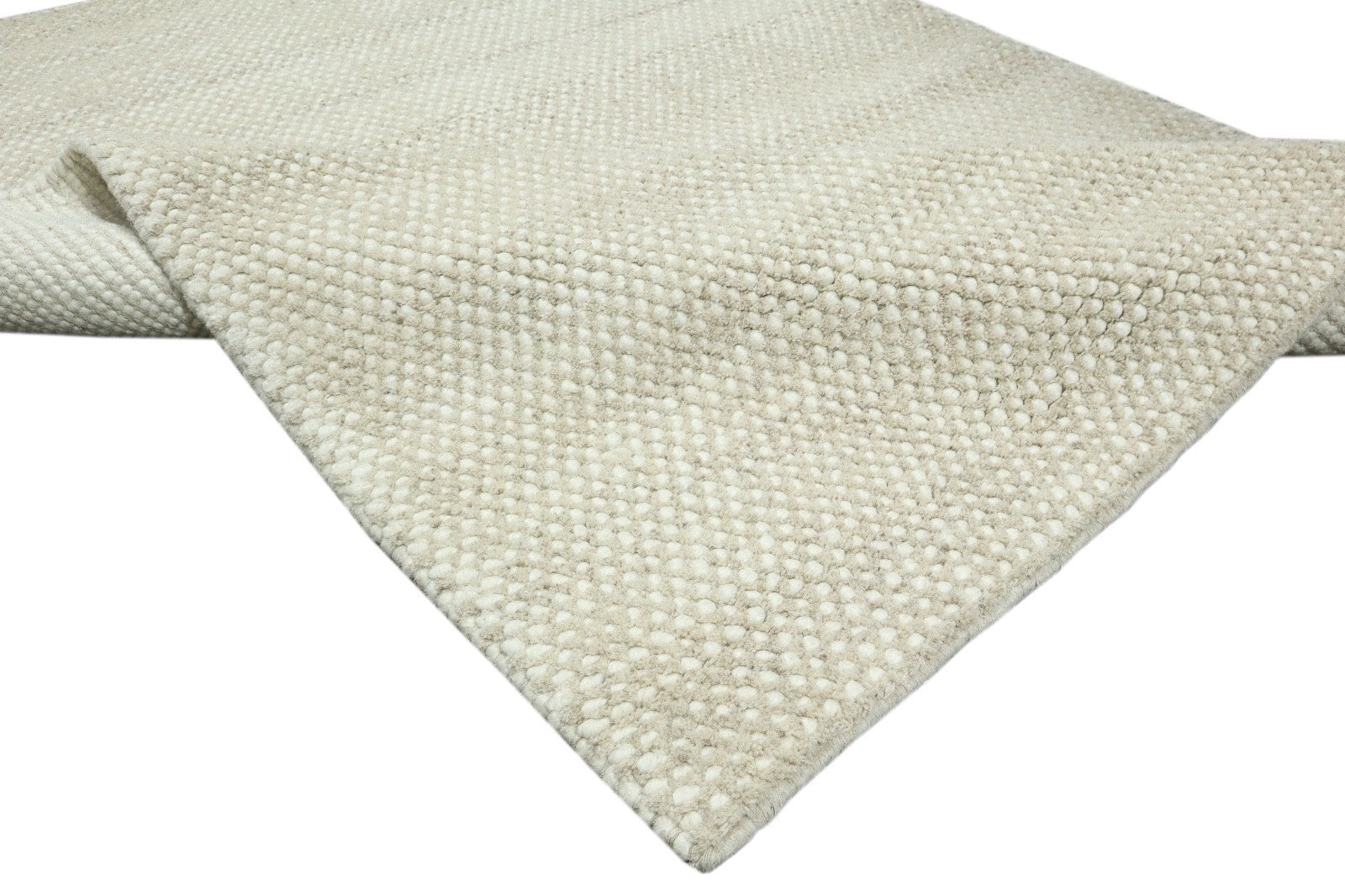 Silber Design Teppich Läufer 100% Wolle Handgewebt Beige Creme Weich D727