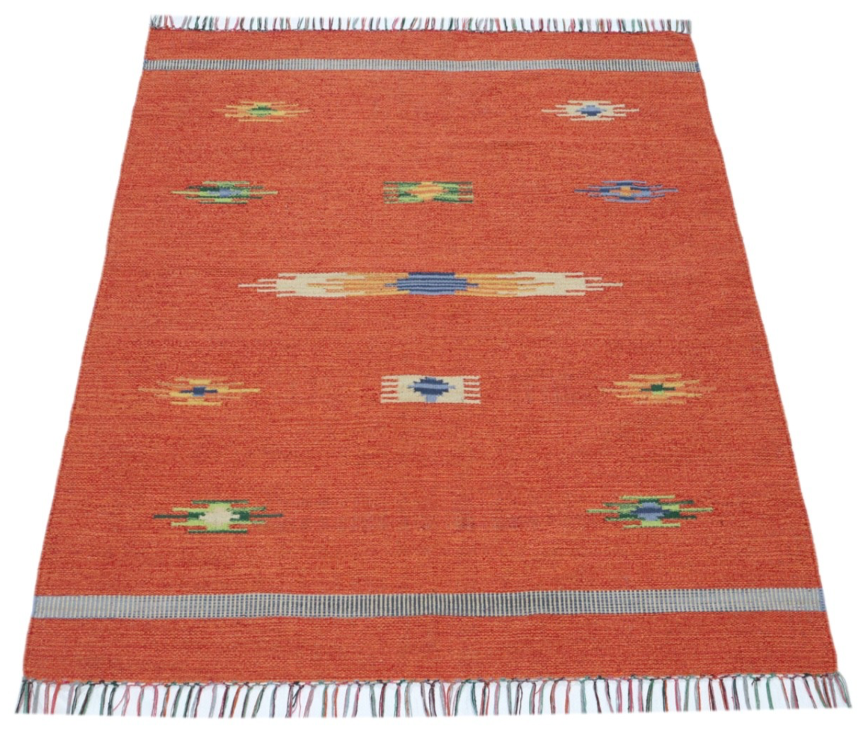 Kelim Teppich 100% Baumwolle flach gewebt mit Fransen Kilim Dhurrie 8 Designs CT