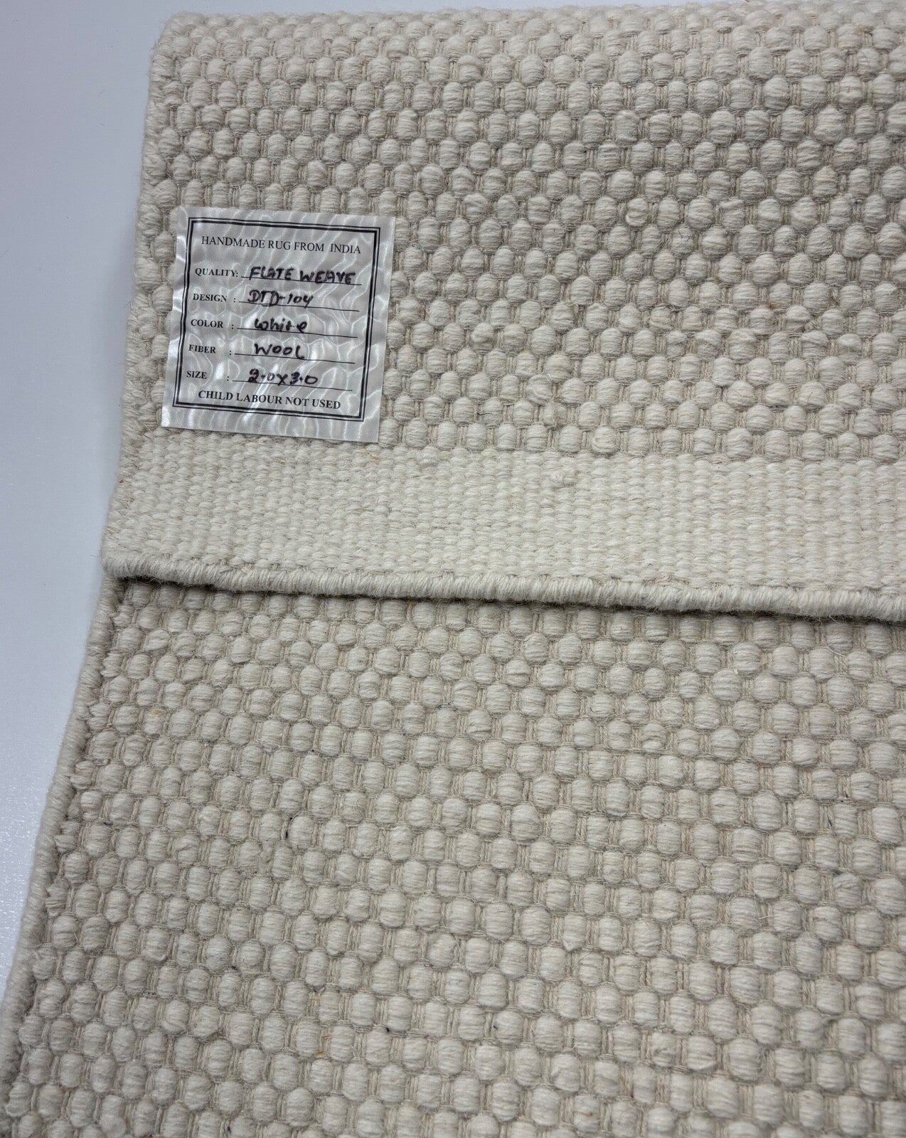 Kilim Dhurry Teppich 60x90cm Handgefertigt 100% Wolle Naturweiß D104