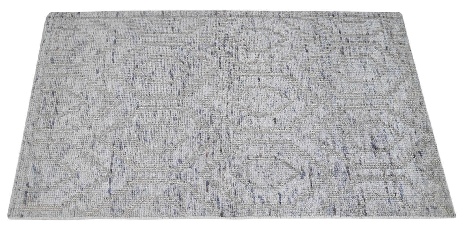 Modernes Handgeknüpfter Wolle 90x150 Vintage Silber Wohnzimmer Teppich SH185