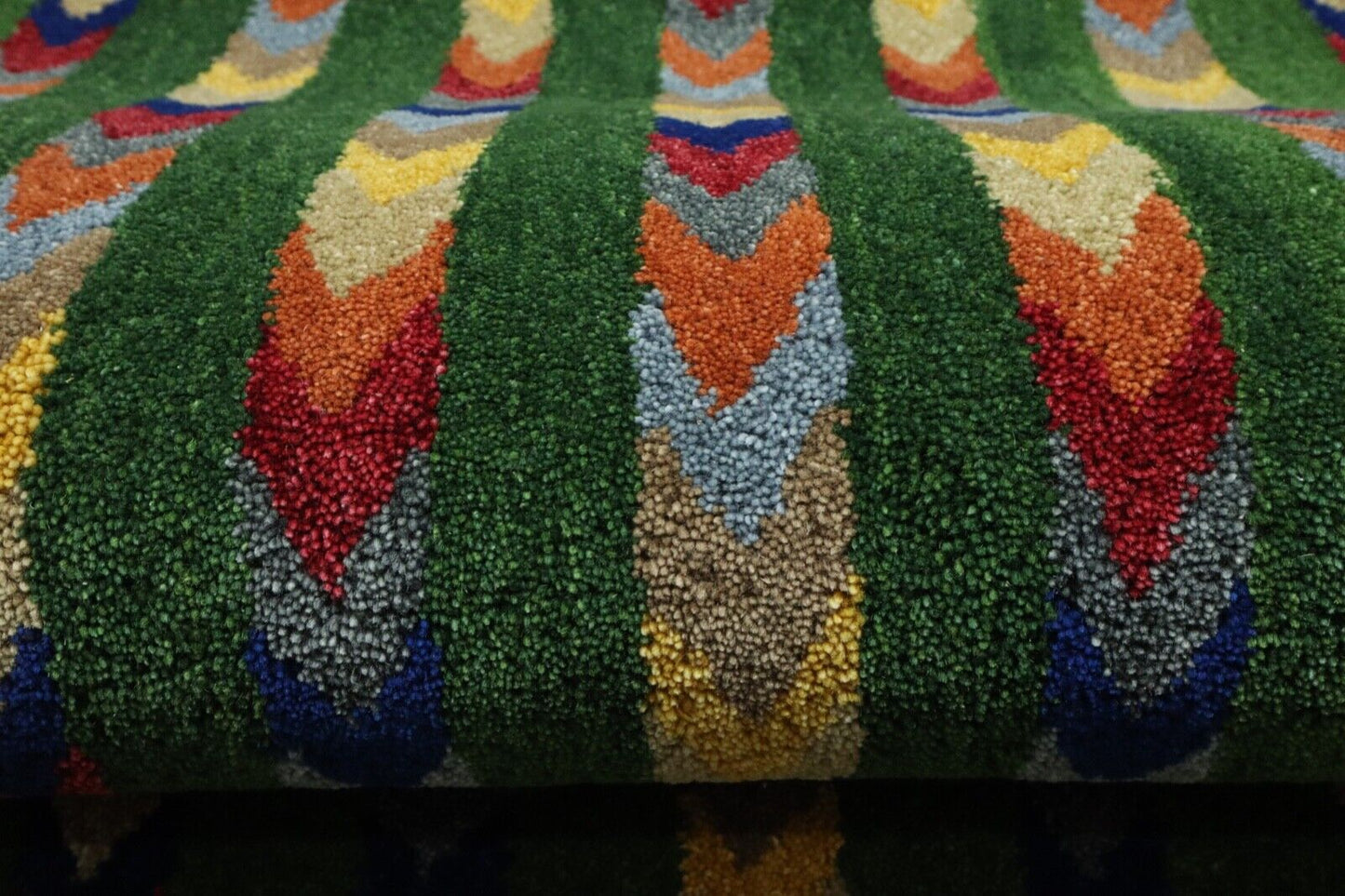 Gabbeh Teppich 100% Wolle 70X140 cm Handarbeit Grün Handgetuftet T1001