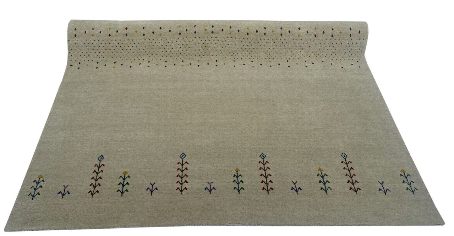 Naturfarbe Teppich 100% Wolle 170x240 cm Handgewebt Beige Orientteppich ac03