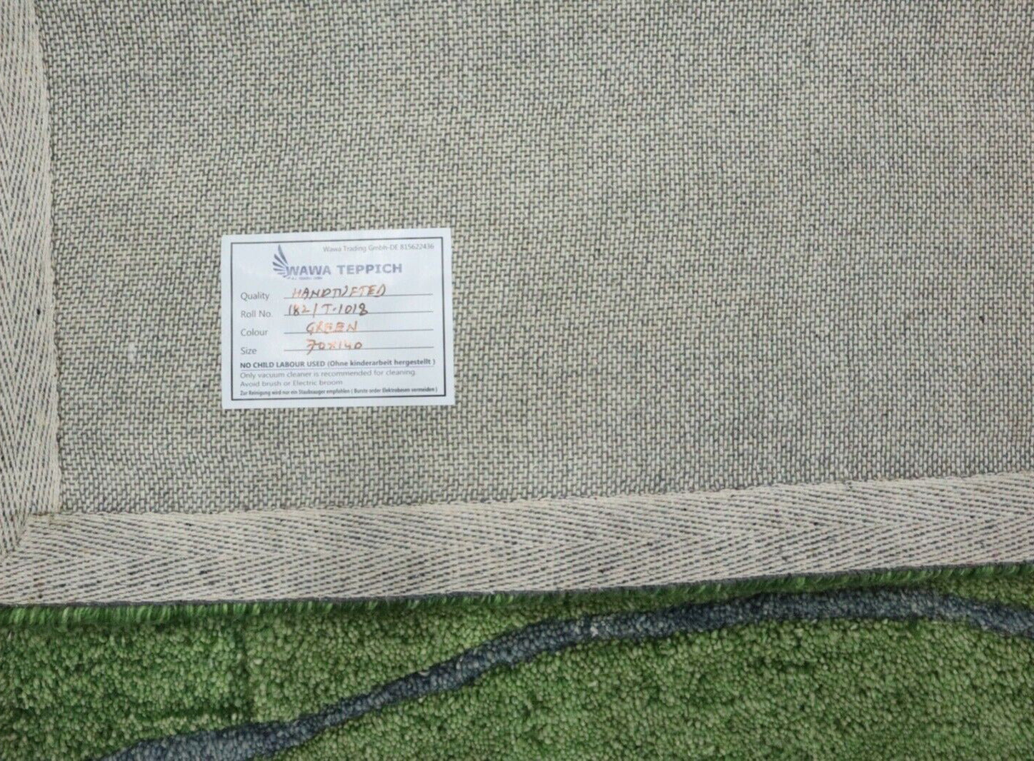 Gabbeh Teppich 100% Wolle 70X140 cm Handarbeit Grün Handgetuftet T1018