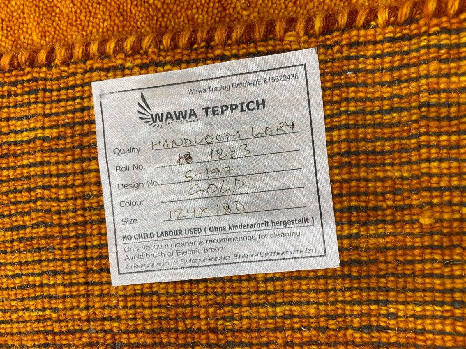 Gold Teppich 100% wolle Handgefertigter Hochwertig 124x180 cm S197