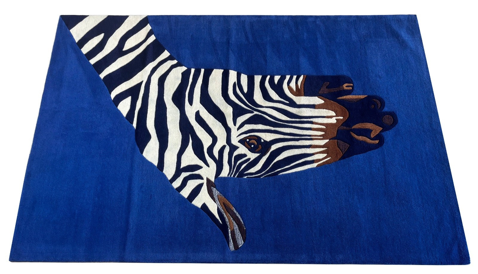 ZEBRA Design Teppich 200x300 cm  Handgetuftet 100% Wolle Blau Schwarz Weiẞ R174
