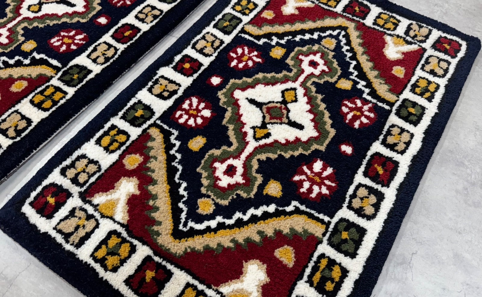 Wollteppich 40x60 Blau Beige Oriental Handgemacht Türvorleger Fussmatte HT370B