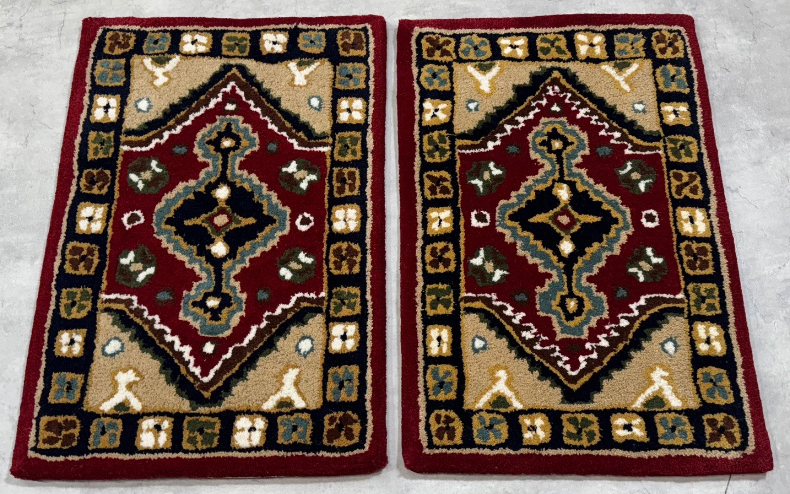 Wollteppich 40x60 Rot Beige Oriental Handgemacht Türvorleger Fussmatte HT370R