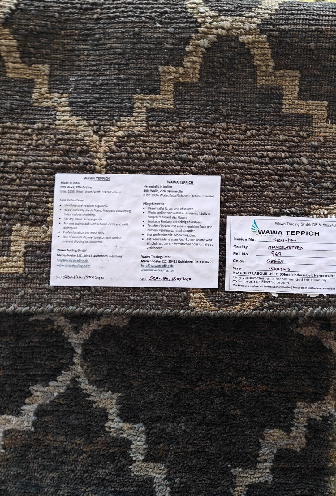 Moderni käsin solmittu juuttimatto 150x240 vintagevihreä olohuoneen matto SH170