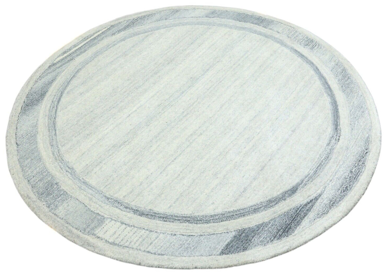 Rund Beige Grau Teppich 100% Wolle 150X150 cm Handarbeit Handgetuftet T949