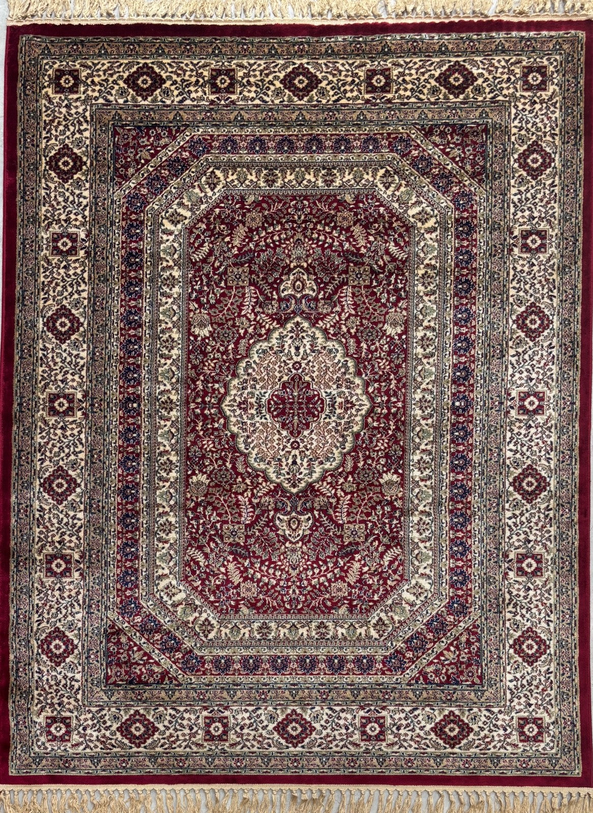 Kashmir Design Orientteppich 150x210 cm Viskose Seidenglanz Rot/Beige M53R