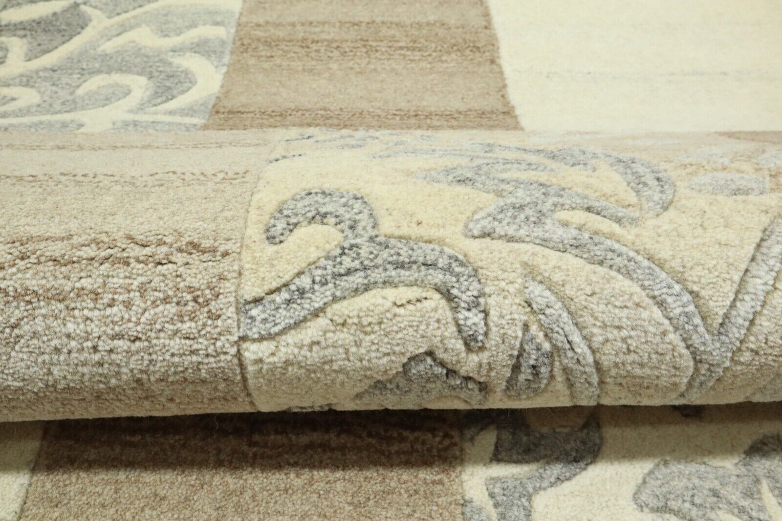 Beige Grau Orient Teppich 100% Wolle 90X160 cm Handarbeit Handgetuftet T976