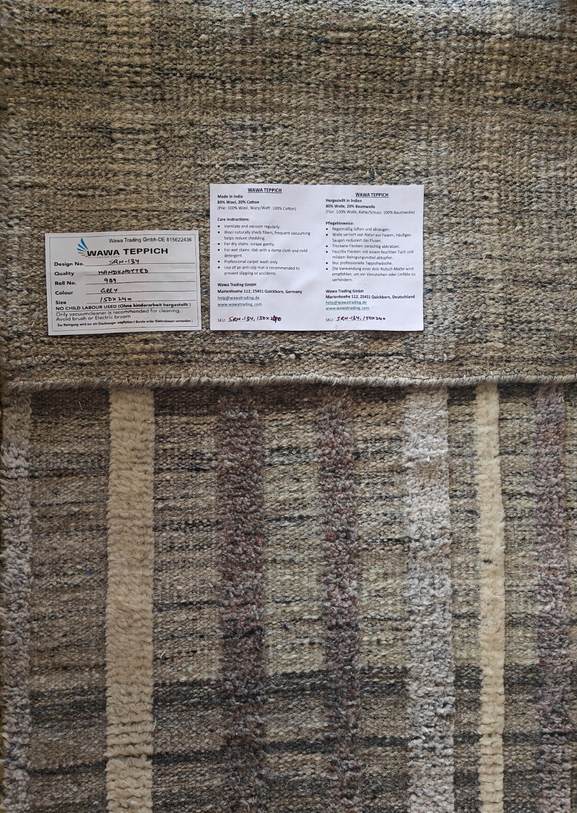 Moderna ročno vozlana volnena preproga za dnevno sobo 150x240 v vintage sivi barvi SH134