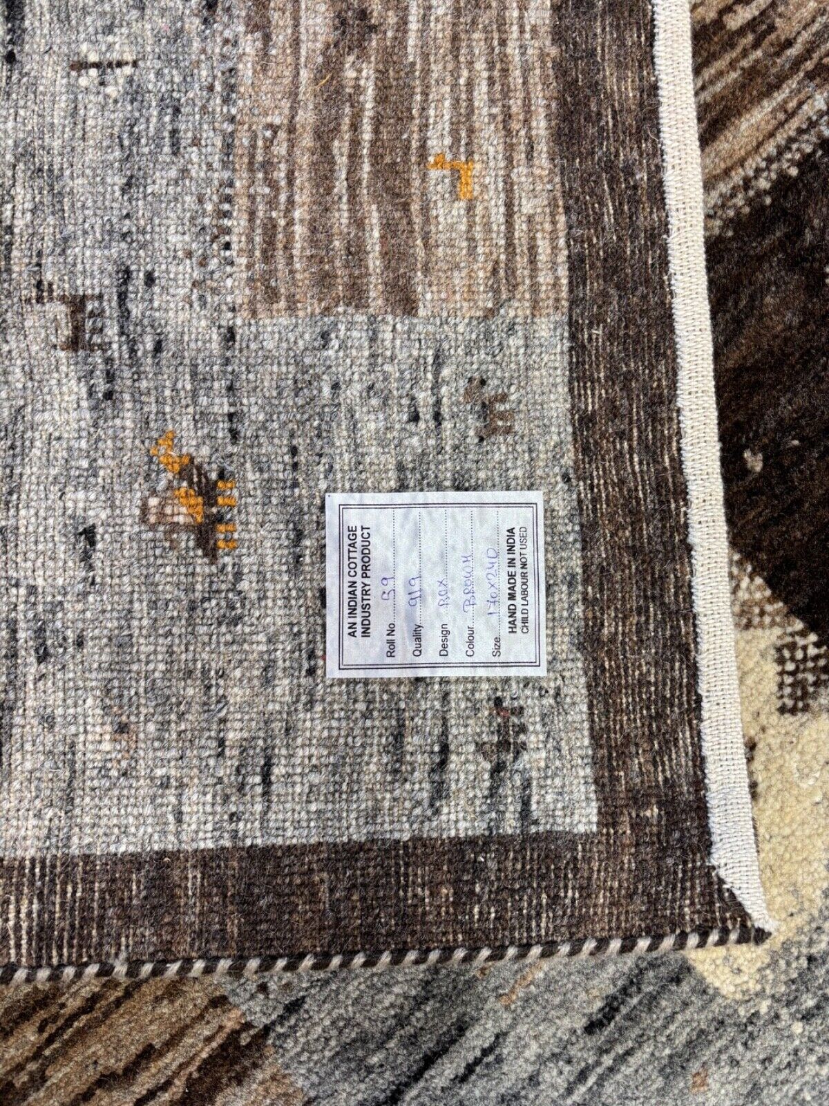 Teppich Perser Gabbeh Loribaft 170x240 cm Handgeknüpft 100% Wolle natural st919