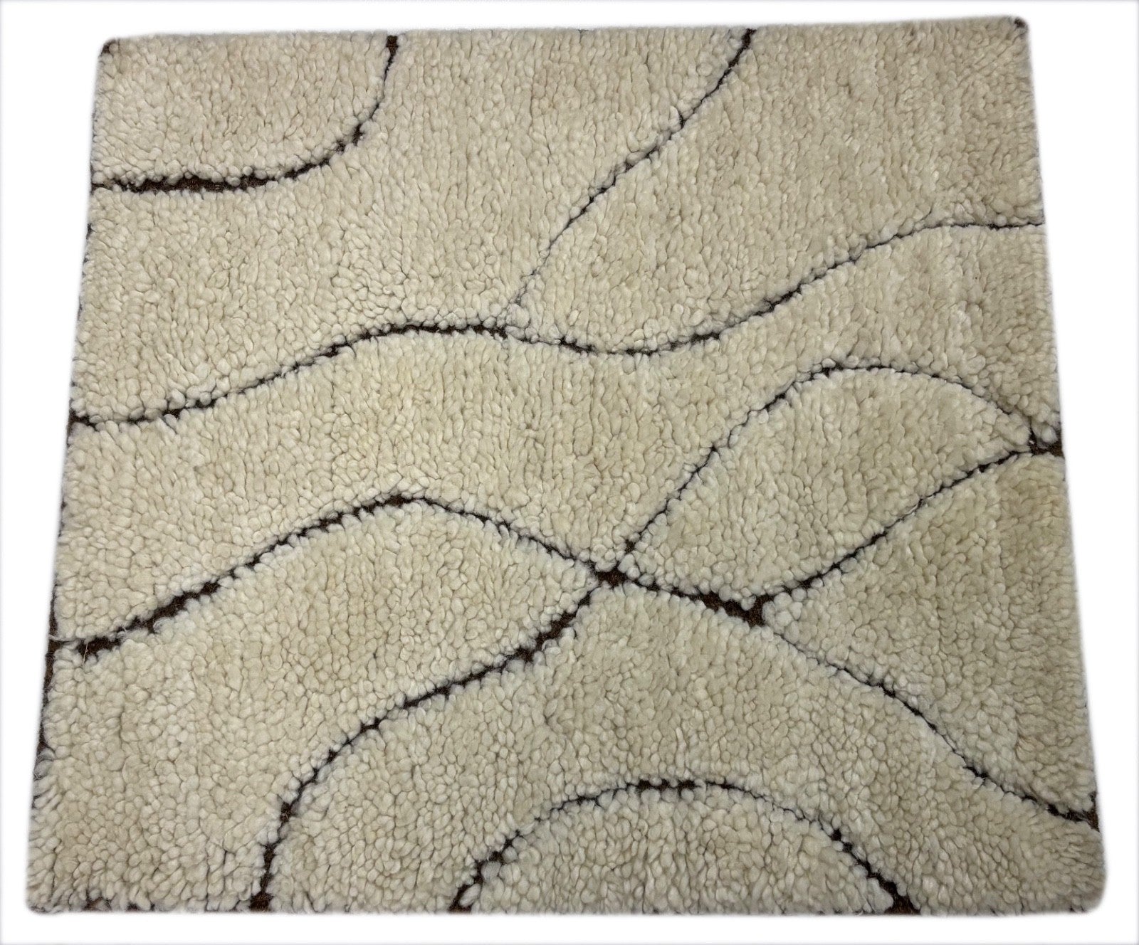 Handgefertigter Teppich 60x60 cm 100 % Wolle Weicher  Ivory & Braun D558