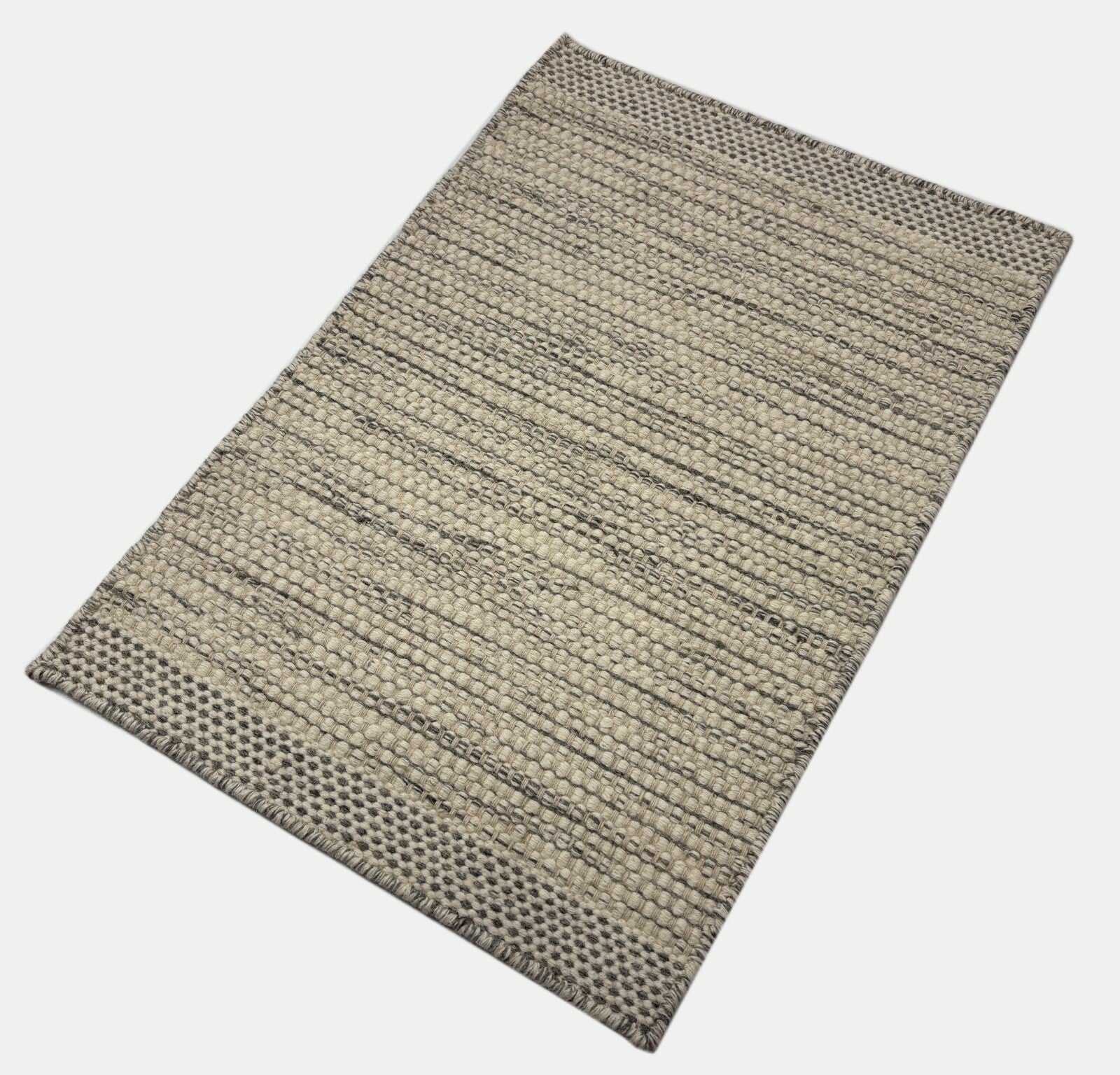 Handgefertigte Kilim Dhurry Teppich 60x90 cm Naturbeige Grau  100% Wolle DWD555