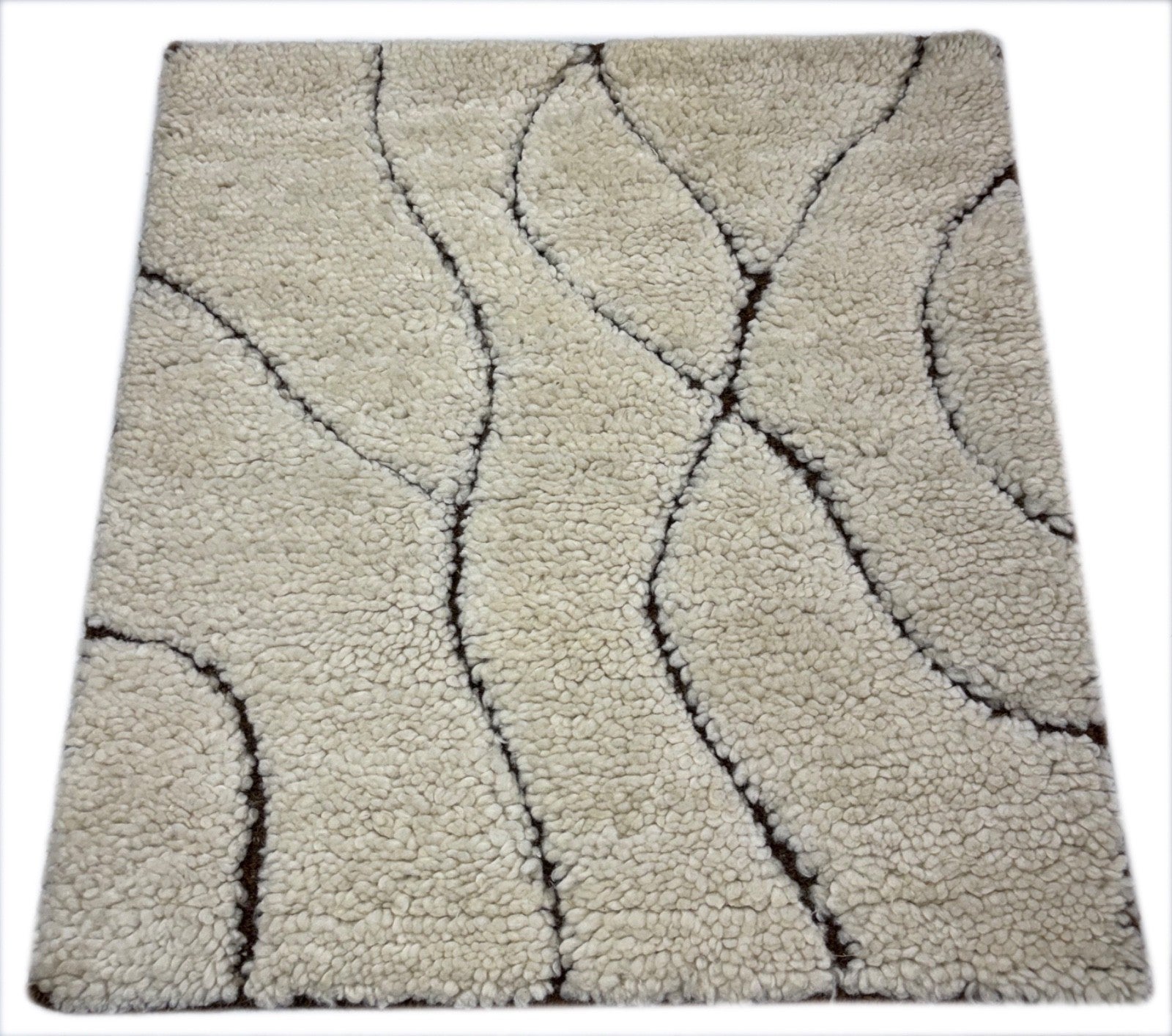 Handgefertigter Teppich 60x60 cm 100 % Wolle Weicher  Ivory & Braun D558